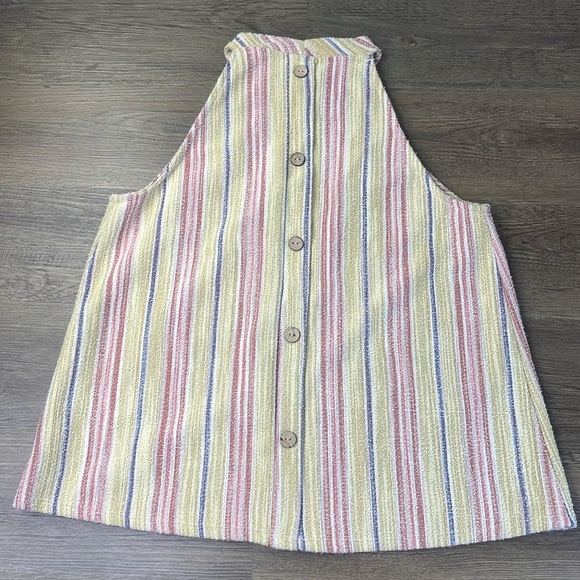 W5 Womens Tank Top Multicolor Yellow Striped Sleeveless Halter Textured Nubby Lg - Picture 8 of 9
